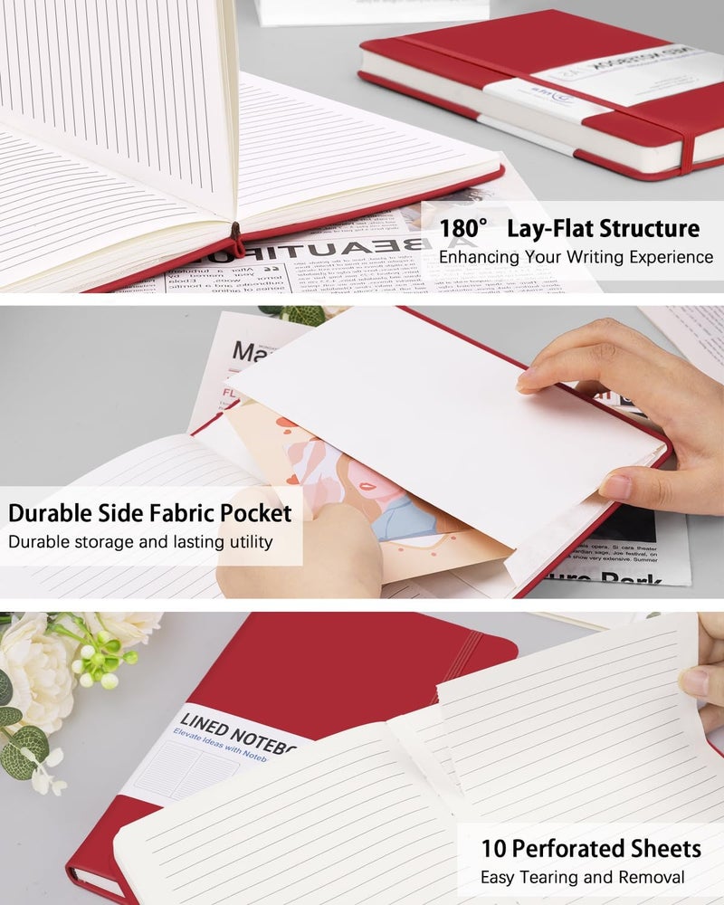Dynta Hardcover Journal Notebooks, 10 Packs A5 Lined Journals Bulk for Writing 200 Pages/100Sheets, 8.4 x 5.8 inch, Classic Ruled Notebook for Work/Travel/College/Note Taking(Red) - Image 3